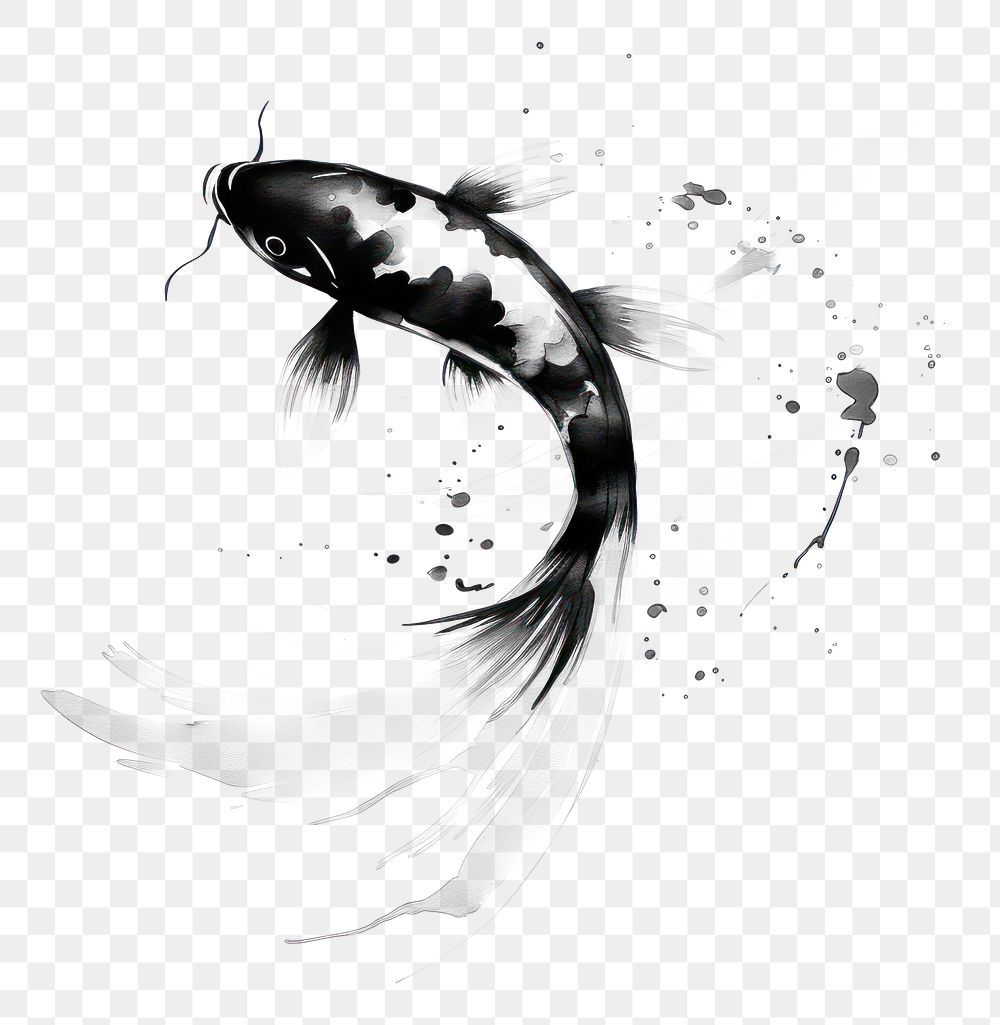 PNG Koi fish animal white ink. AI generated Image by rawpixel.