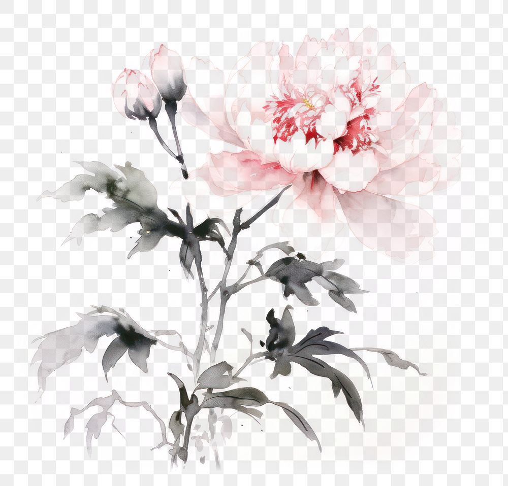 PNG Peony painting blossom drawing. AI generated Image by rawpixel.