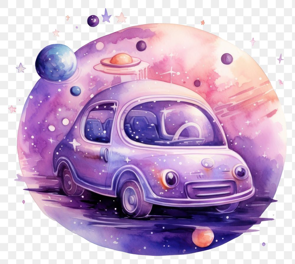 PNG Metaverse in Watercolor style car vehicle purple.