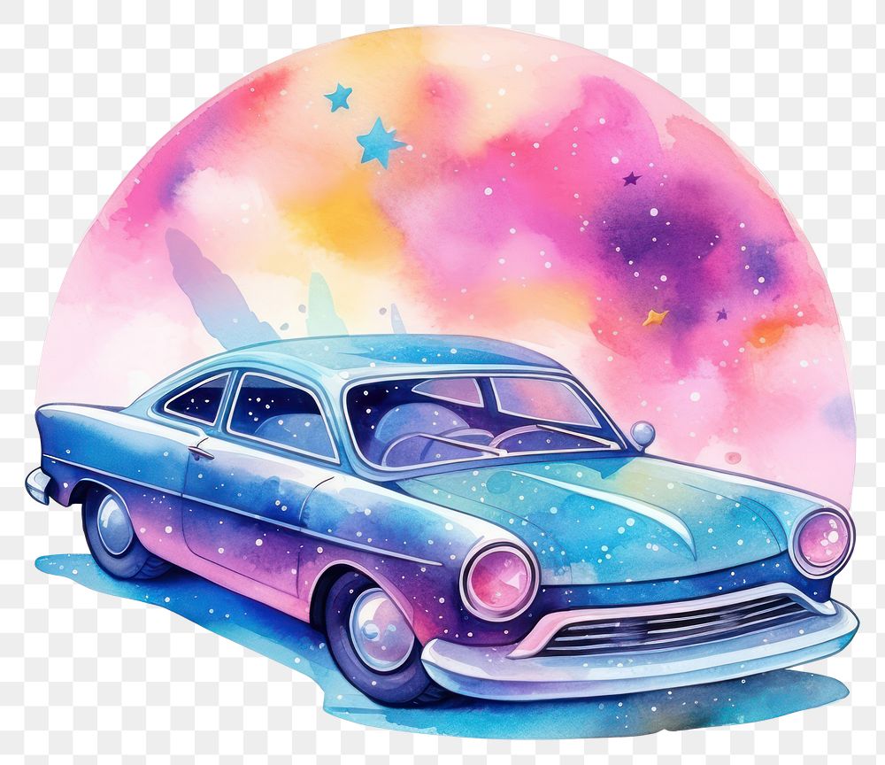 PNG Metaverse in Watercolor style car vehicle drawing.