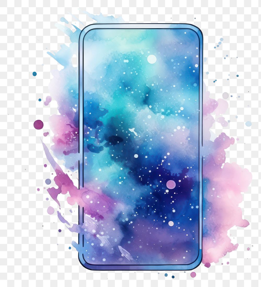 PNG Mobile in Watercolor style galaxy white background electronics.
