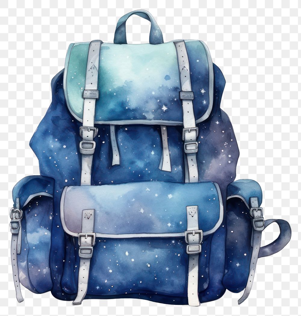 PNG Bag in Watercolor style backpack star white background.