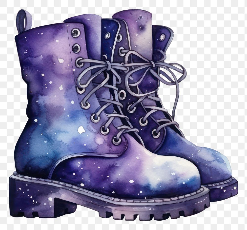PNG  Galaxy element of boots in Watercolor footwear shoe clothing.