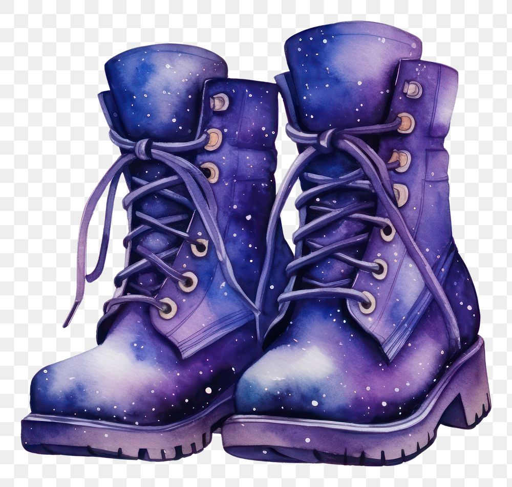 PNG  Galaxy element of boots in Watercolor footwear shoe white background.