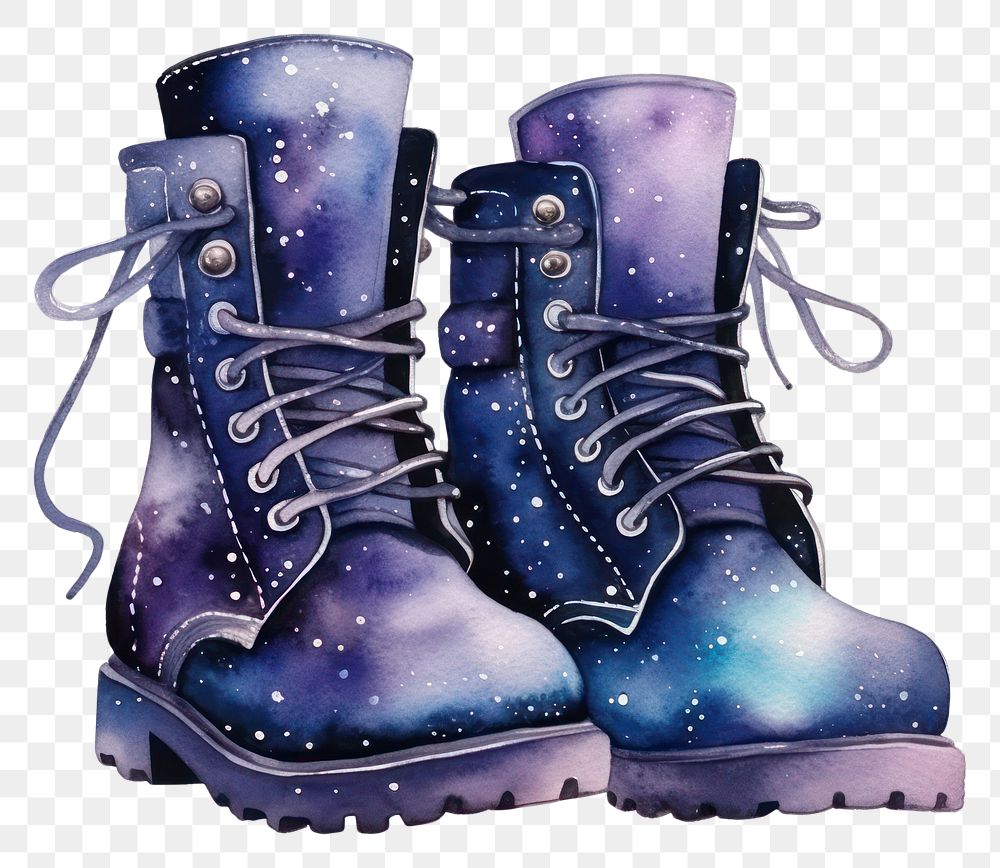 PNG  Galaxy element of boots in Watercolor footwear shoe shoelace.