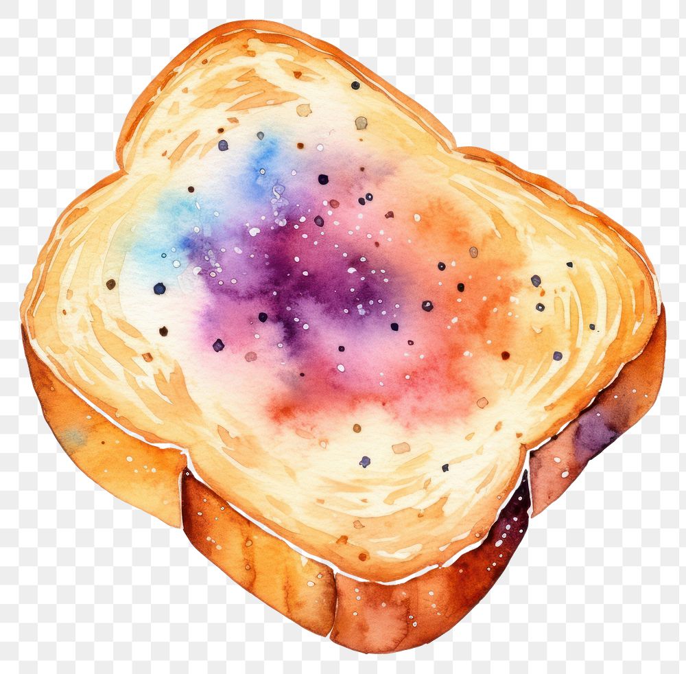 PNG  Bread in Watercolor style food white background breakfast.