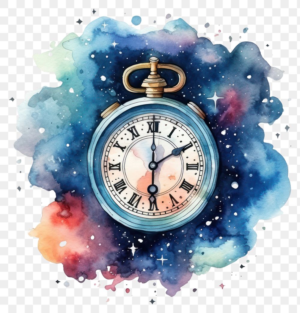 PNG Clock in Watercolor style white background technology astronomy.