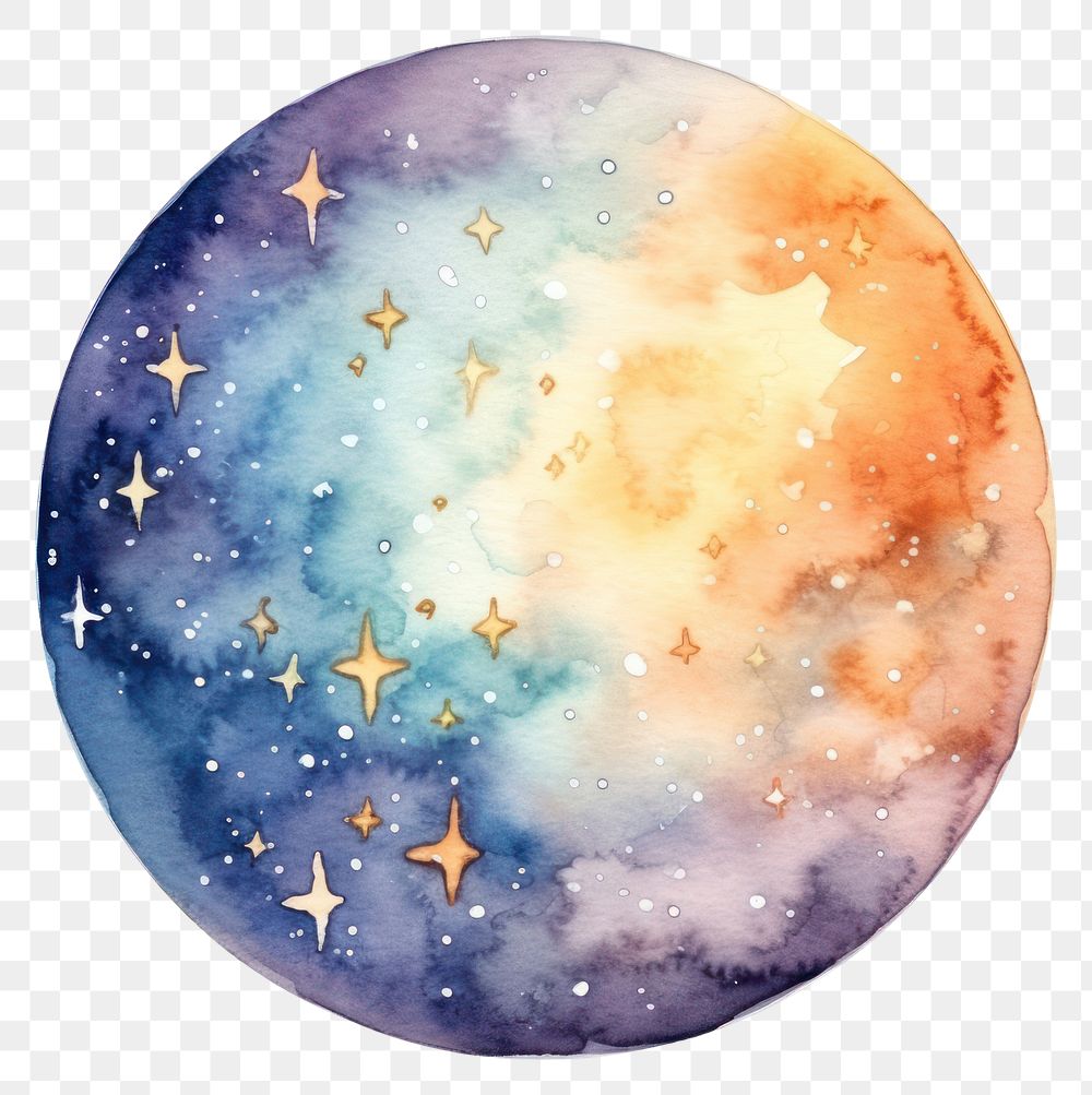 PNG  Coin in Watercolor style astronomy universe planet.