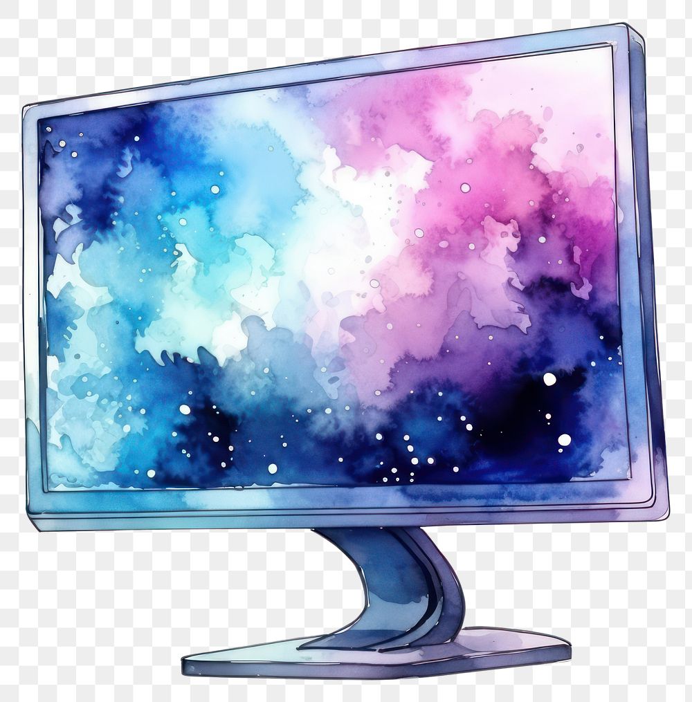 PNG  Computer moniter in Watercolor television screen white background.