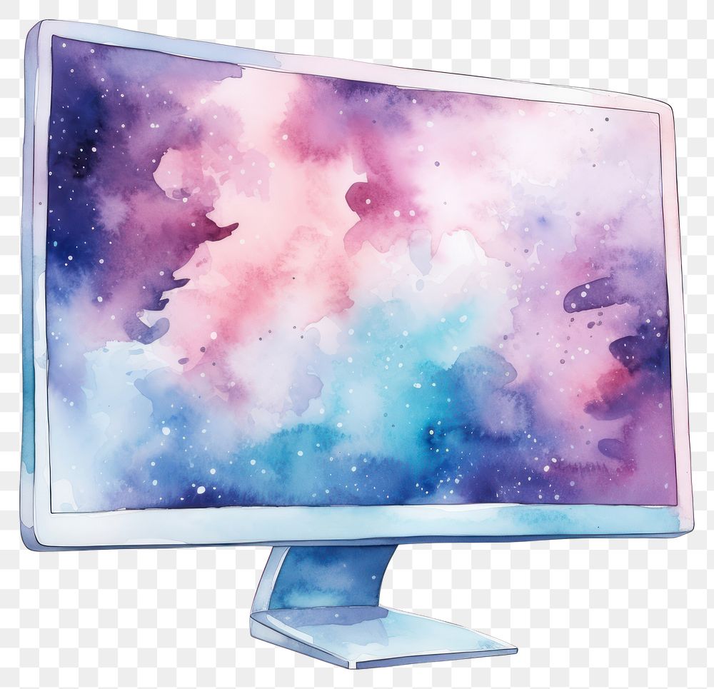 PNG  Computer moniter in Watercolor television white background electronics.