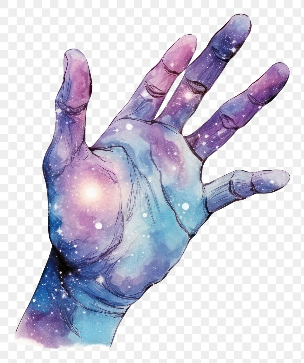 PNG  Galaxy element of hand in Watercolor finger galaxy purple.