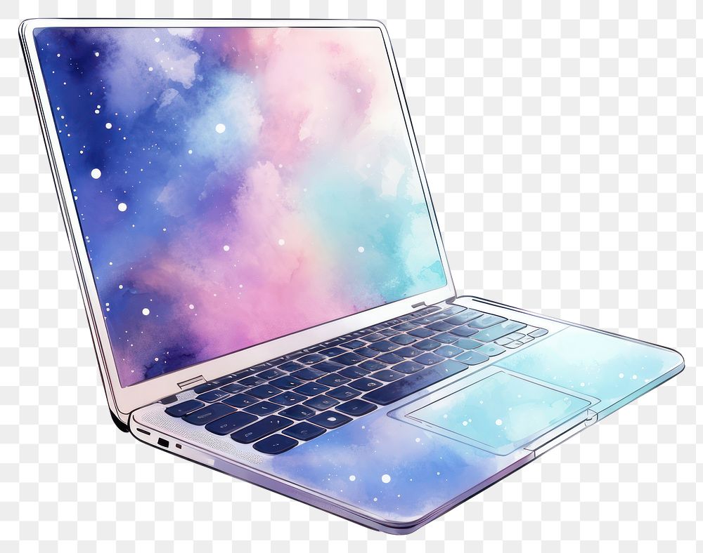 PNG Laptop in Watercolor style computer galaxy star.