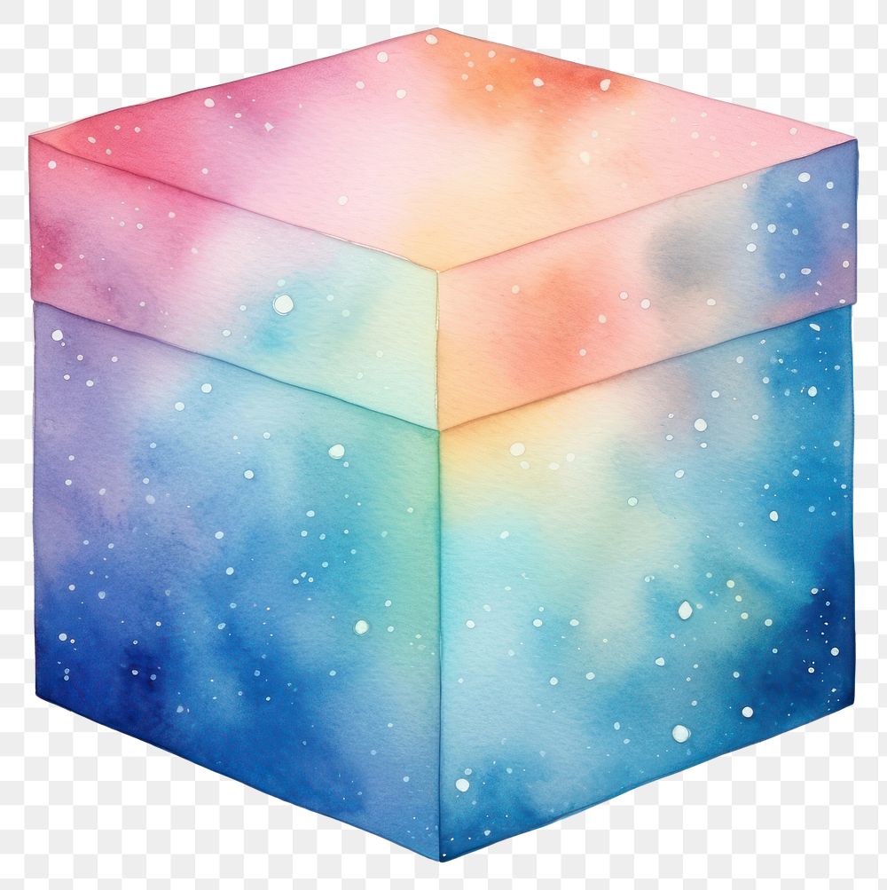 PNG Paper box in Watercolor galaxy star white background.