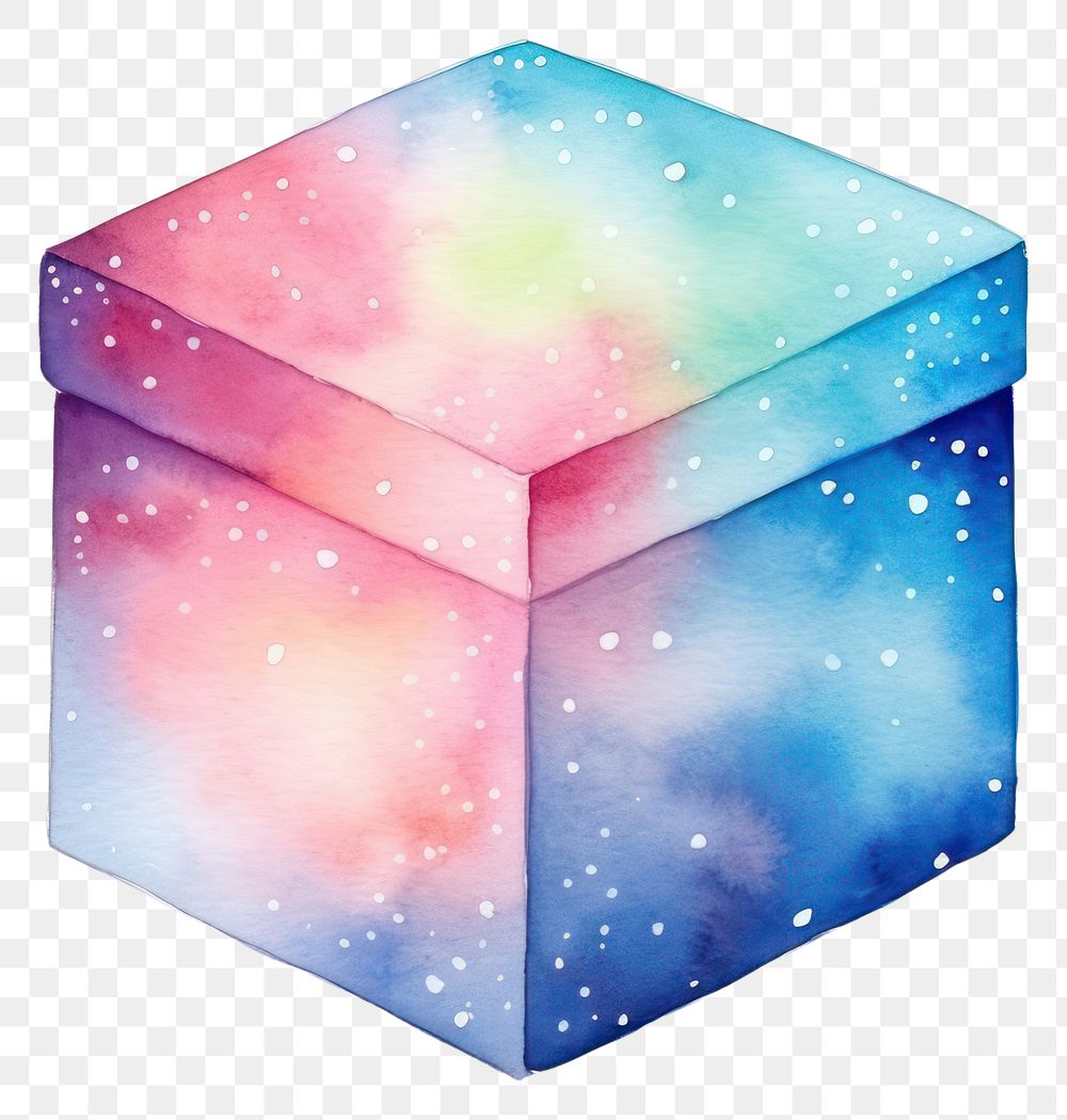 PNG Paper box in Watercolor galaxy star white background.