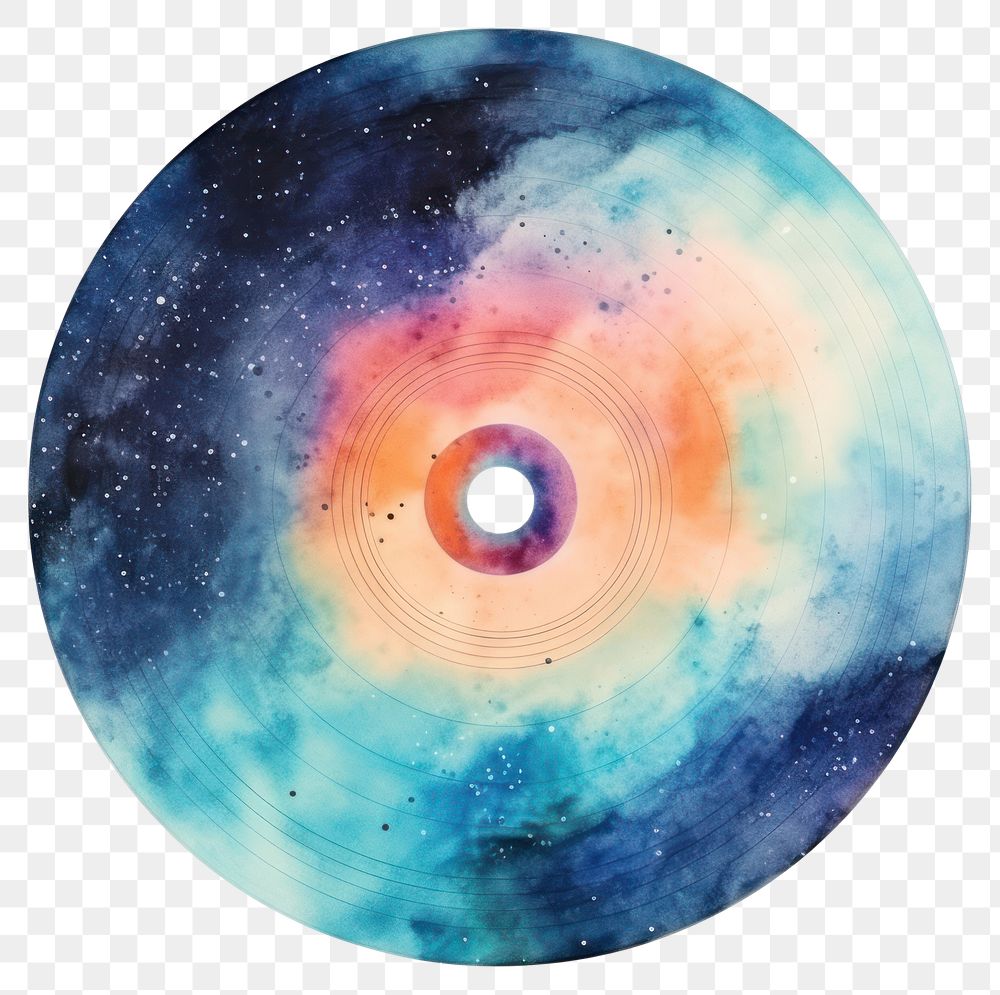 PNG Record disk in Watercolor astronomy universe galaxy.