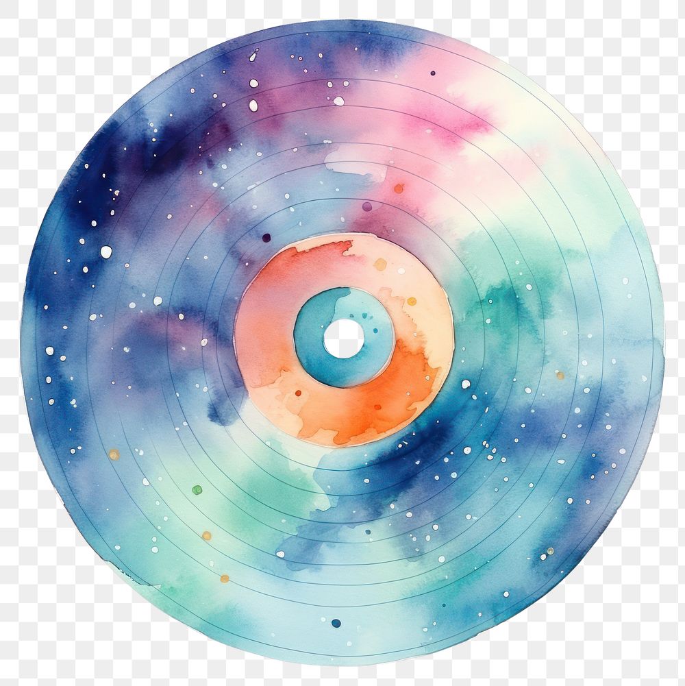 PNG Record disk in Watercolor star white background astronomy.