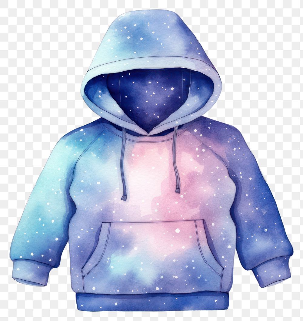 PNG  Sweater in Watercolor style sweatshirt galaxy hood.