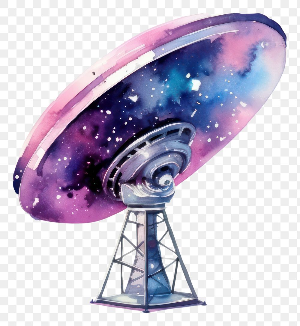 PNG Satellite dish in Watercolor style antenna galaxy white background.