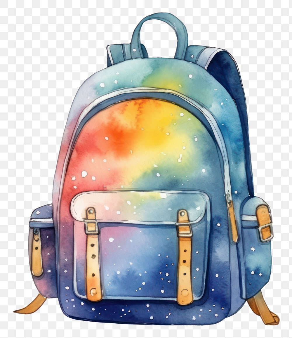 PNG  School bag in Watercolor style backpack white background education.