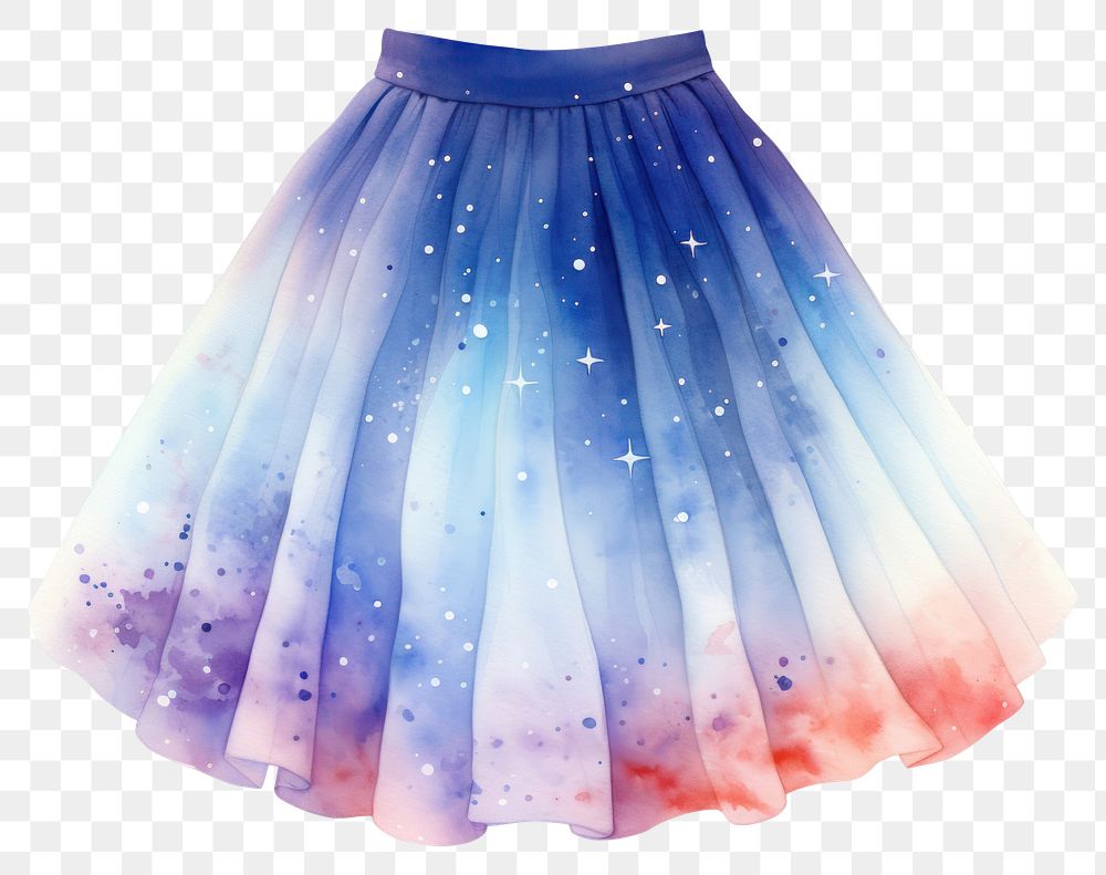 PNG Skirt in Watercolor style galaxy star white background.