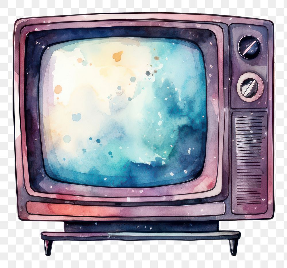 PNG Television in Watercolor style white background electronics technology.