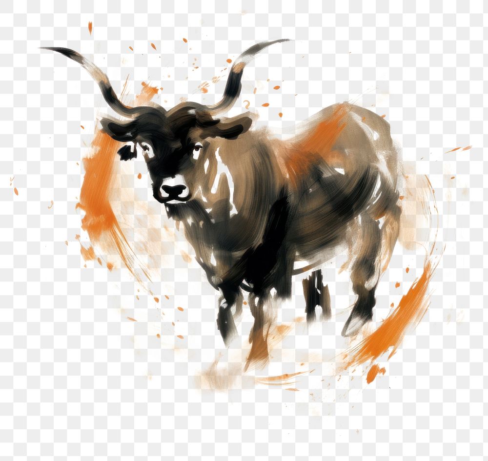 PNG Cow chinese zodiac livestock painting mammal. AI generated Image by rawpixel.