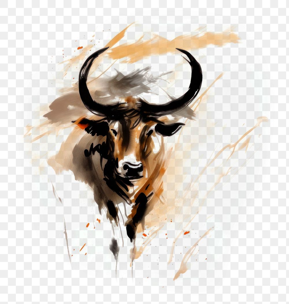 PNG Cow chinese zodiac livestock painting animal. AI generated Image by rawpixel.