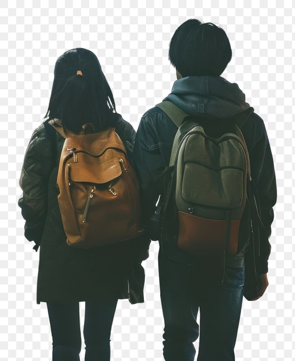 PNG Japanese couple walking corridor backpack. AI generated Image by rawpixel.