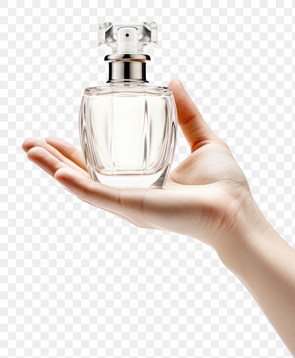 PNG  Perfume bottle mockup perfume cosmetics holding.