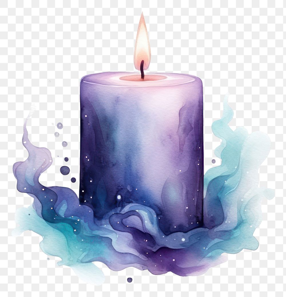 PNG  Galaxy element of candle in Water color style fire illuminated creativity.