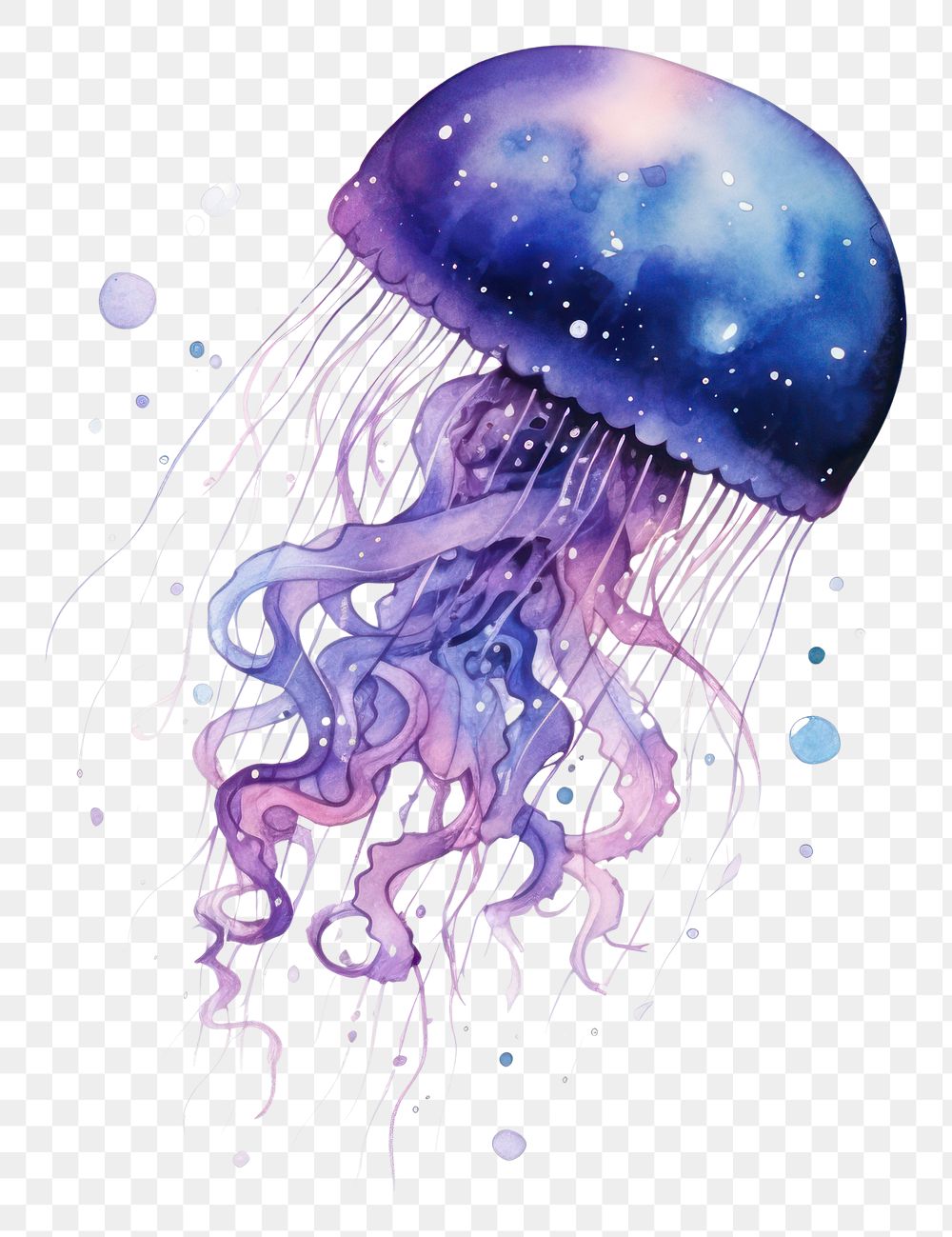 PNG  Galaxy element of jellyfish in Water color style invertebrate transparent translucent.