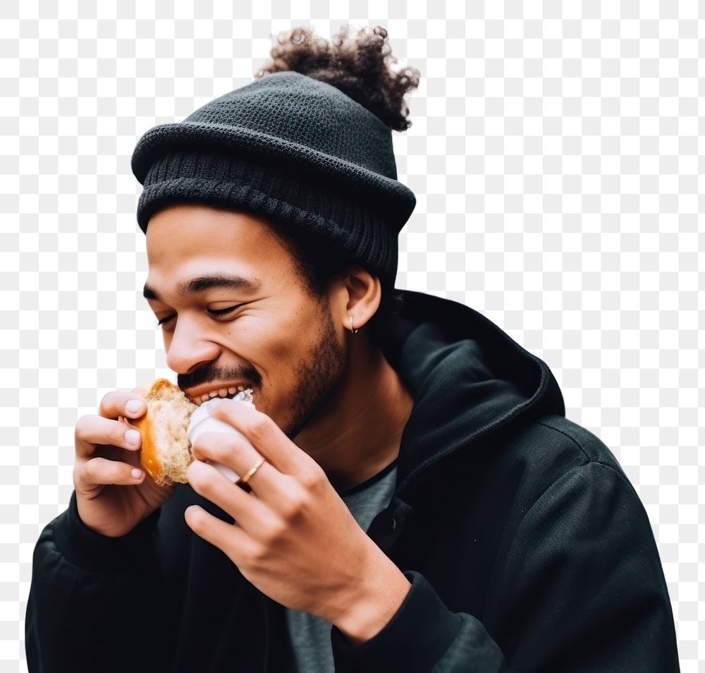 PNG Young handsome Hong Kong man enjoying local street food biting adult architecture. AI generated Image by rawpixel.