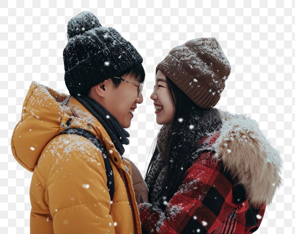 PNG Happy korean couple snow outdoors nature. AI generated Image by rawpixel.