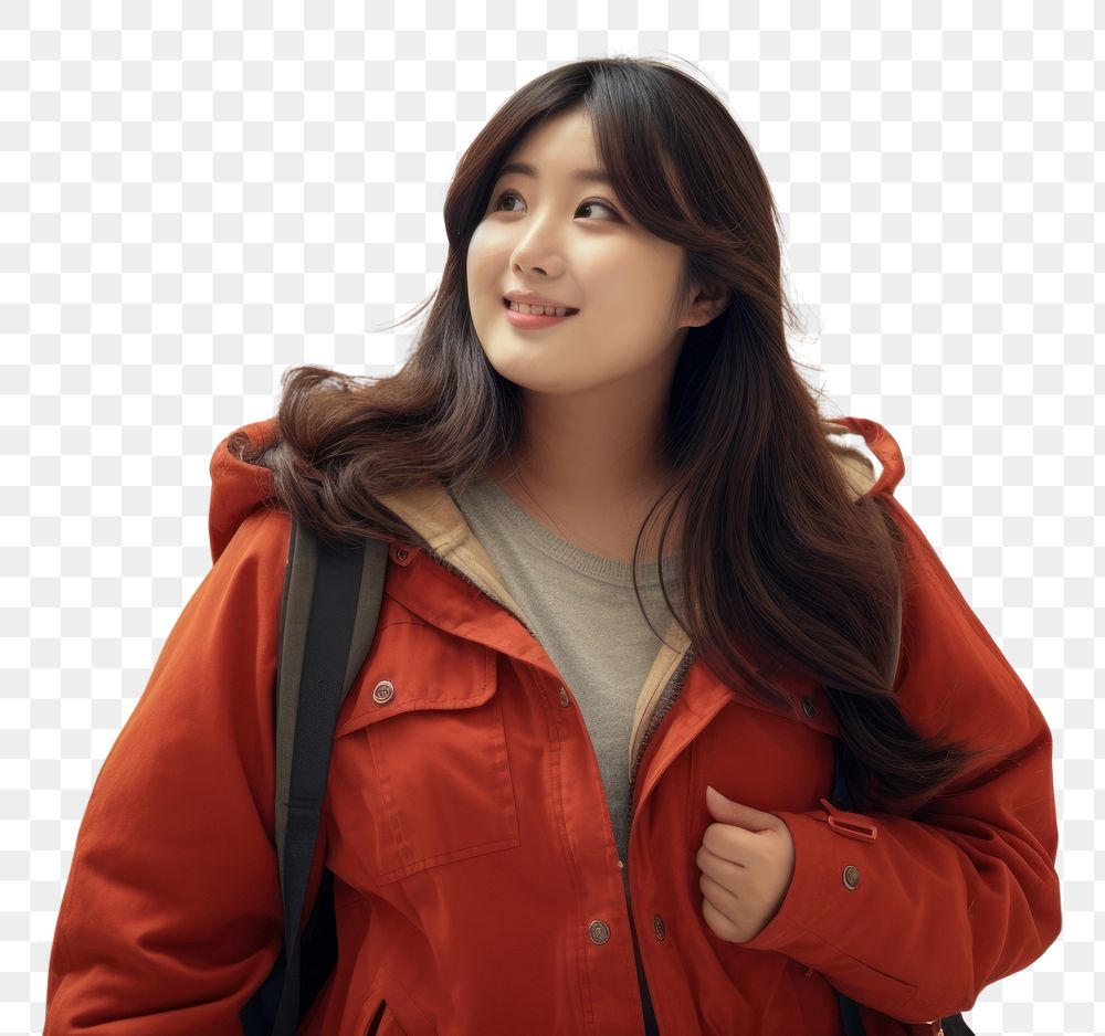 PNG Korean chubby female portrait shopping jacket. AI generated Image by rawpixel.