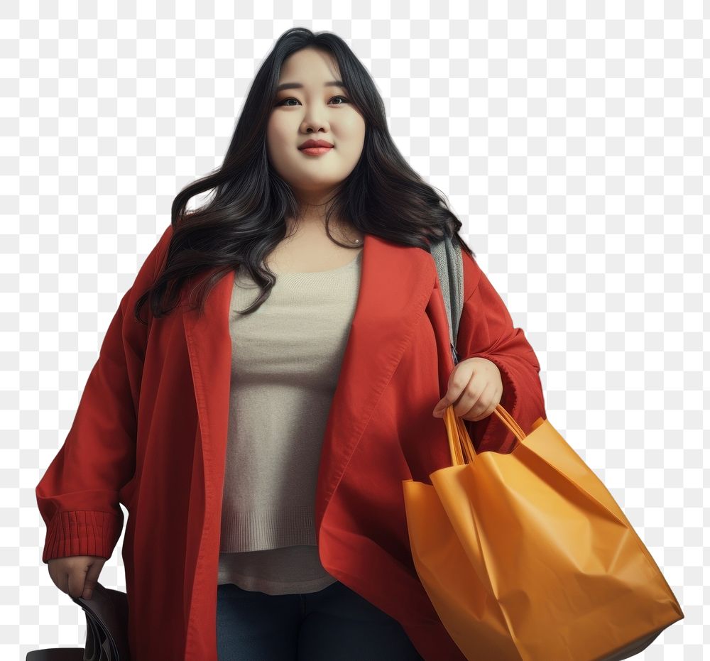 PNG Korean chubby female shopping adult coat. AI generated Image by rawpixel.