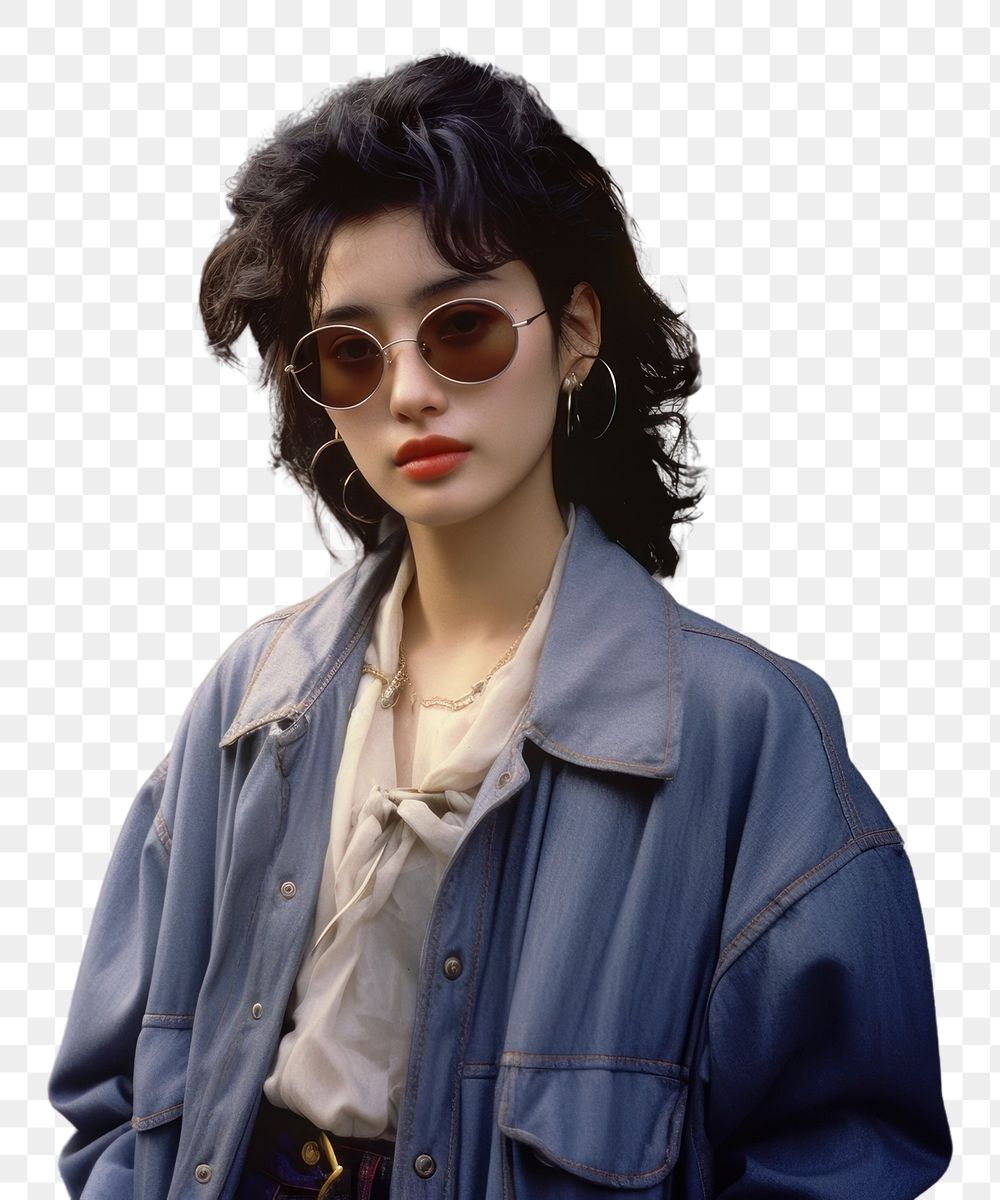 PNG Korean female sunglasses necklace jacket. AI generated Image by rawpixel.