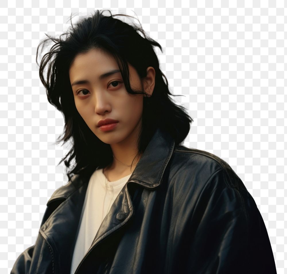 PNG Korean female portrait jacket street. AI generated Image by rawpixel.