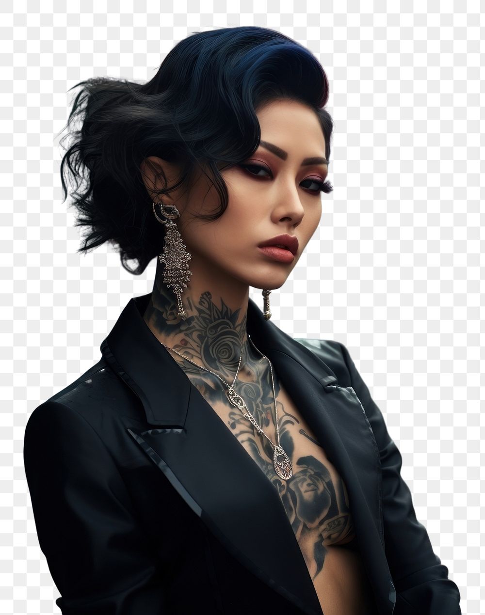 PNG Korean mafia female tattoo adult individuality. AI generated Image by rawpixel.