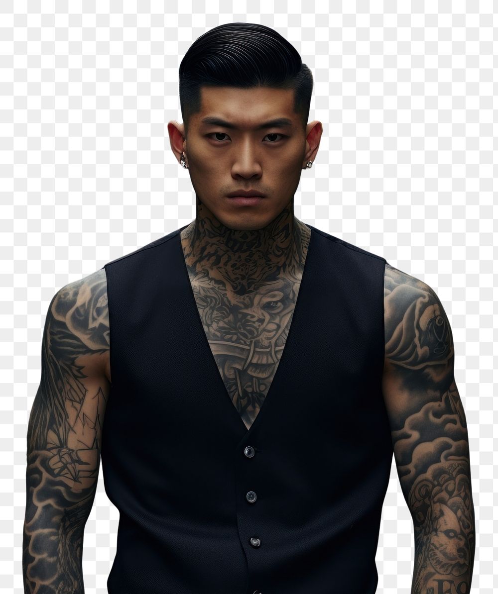 PNG Korean mafia male tattoo portrait photo. AI generated Image by rawpixel.
