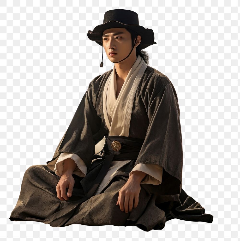 PNG Korean male sitting beach adult. AI generated Image by rawpixel.