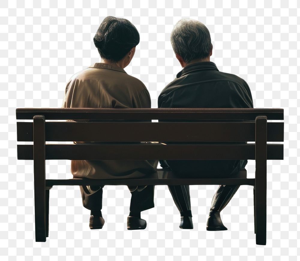 PNG Senior taiwanese couple sitting bench adult. AI generated Image by rawpixel.