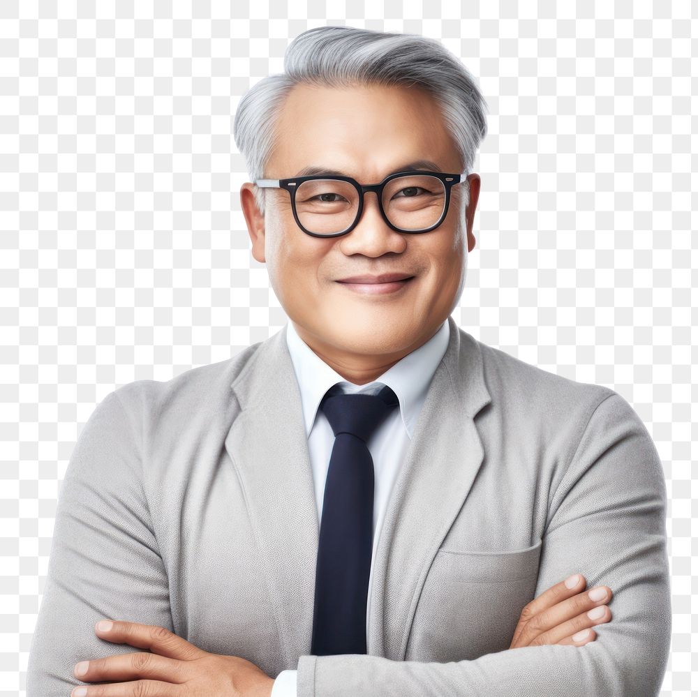 PNG Mature handsome East Asian entrepreneur portrait glasses adult. AI generated Image by rawpixel.