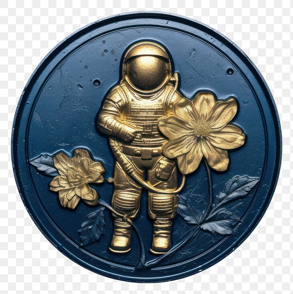PNG  Astronaut bronze flower badge. AI generated Image by rawpixel.