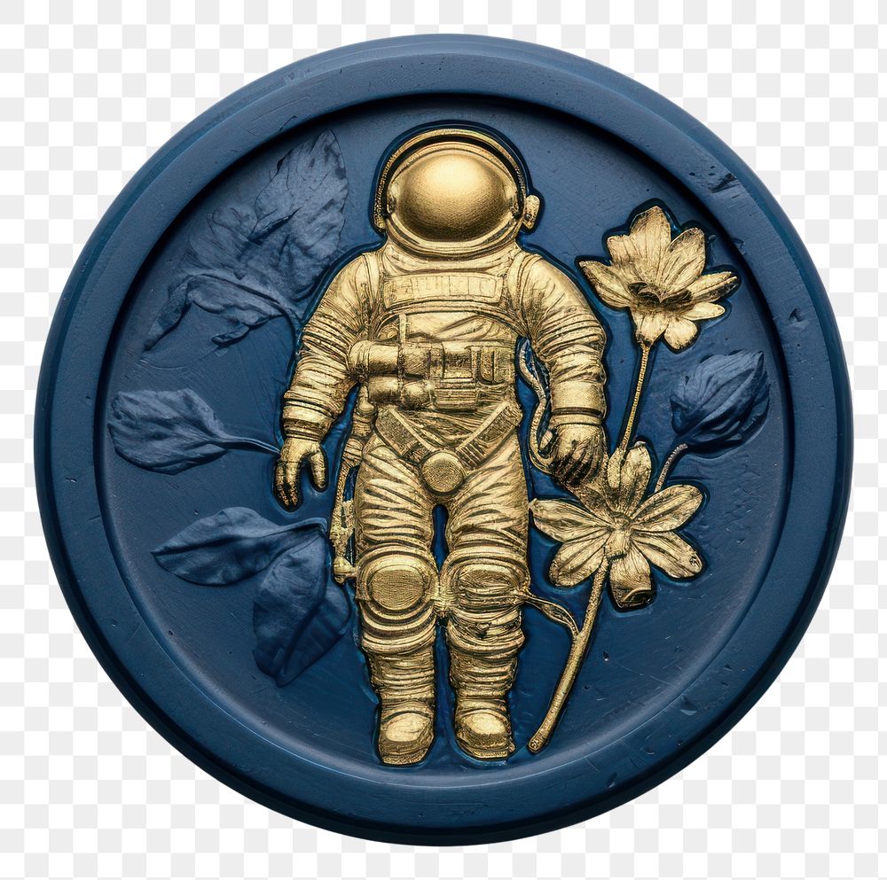 PNG  Astronaut badge gold white background. AI generated Image by rawpixel.