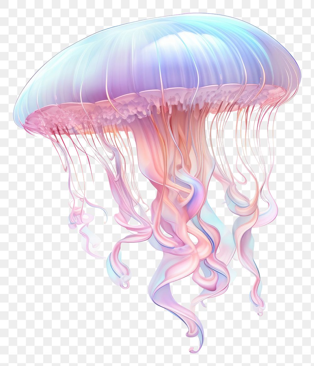 PNG A minimal 3D jellyfish transparent invertebrate underwater.
