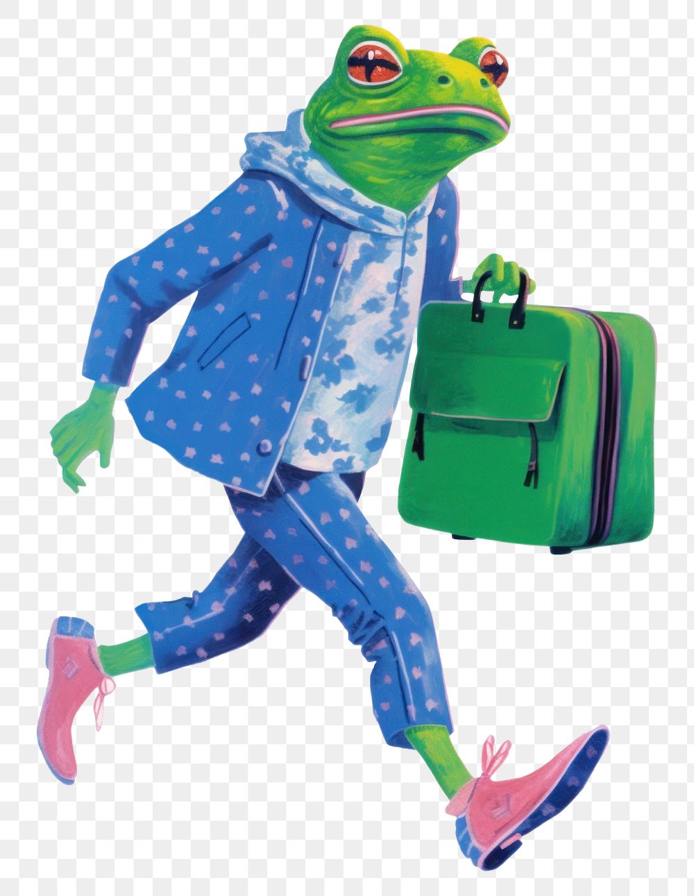 PNG  A cartoon Frog holding a suitcase frog amphibian animal. AI generated Image by rawpixel.
