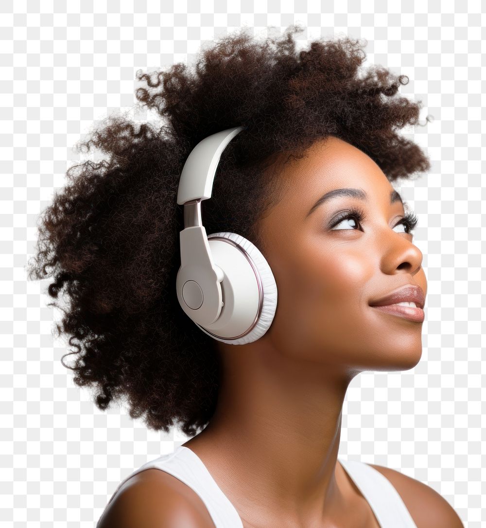 PNG African American woman headphones listening portrait.