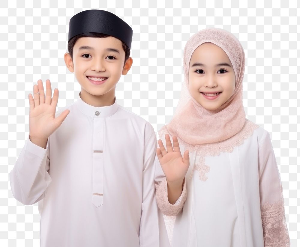 PNG Muslim boy and girl celebration smiling family.