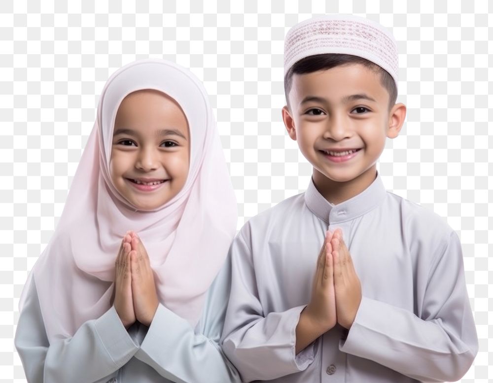 PNG Muslim boy and girl celebration smiling child.