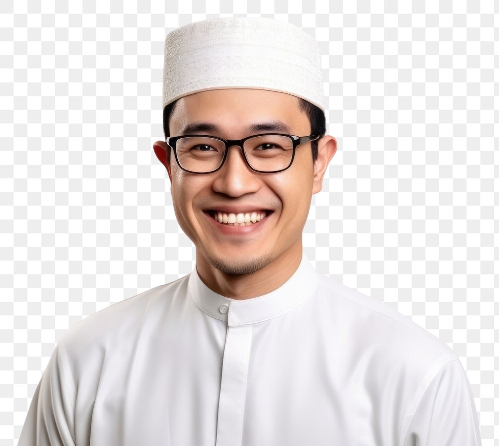 PNG Muslim man glasses portrait smiling.